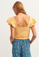 Bayan Sarı Fırfırlı V-Neck Bluz