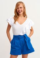 Women White Frilly V-Neck Blouse