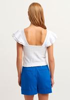 Women White Frilly V-Neck Blouse