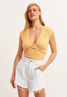 Bayan Sarı Gipeli V-Neck Tank