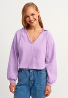 Women Purple Hooded Crop Knitwear