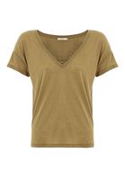 Bayan Yeşil V Yaka Dantel Detaylı Tişört