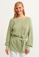 Bayan Yeşil Boot-Neck Kuşaklı Triko