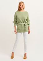 Bayan Yeşil Boot-Neck Kuşaklı Triko