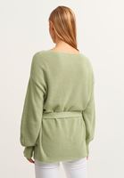 Bayan Yeşil Boot-Neck Kuşaklı Triko