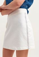 Bayan Beyaz Nakışlı A-Line Mini Etek