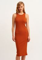 Bayan Kahverengi Halter-Neck Uzun Elbise