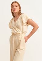 Bayan Açık Krem Kruvaze Culotte Tulum