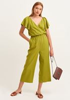 Bayan Yeşil Kruvaze Culotte Tulum