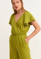 Bayan Yeşil Kruvaze Culotte Tulum