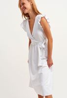 Bayan Beyaz Fırfırlı Kruvaze Maxi Elbise