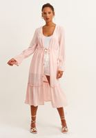 Bağcık Detaylı Uzun Kimono Ve Bantlı Topuklu Ayakkabı Kombini