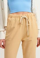 Bayan Bej Carrot-Fit Bağcıklı Pantolon