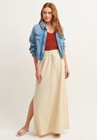 Bayan Açık Krem Lace-Up Detaylı Yırtmaçlı Etek