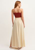 Bayan Açık Krem Lace-Up Detaylı Yırtmaçlı Etek