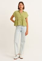 Bayan Yeşil Fırfır Detaylı Oversize Gömlek