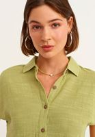 Bayan Yeşil Fırfır Detaylı Oversize Gömlek