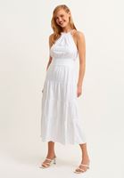 Bayan Beyaz Halter-Neck Maxi Elbise