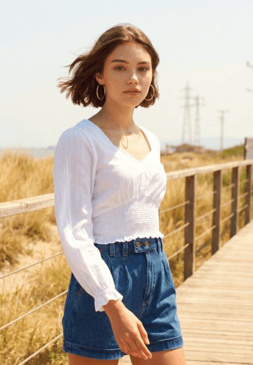 Beyaz Gipeli Balon Kol Bluz