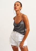 Bayan Siyah Cowl-Neck Sırt Detaylı Crop Tank