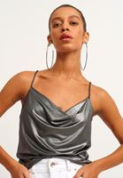 Bayan Siyah Cowl-Neck Sırt Detaylı Crop Tank