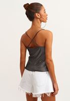 Bayan Siyah Cowl-Neck Sırt Detaylı Crop Tank