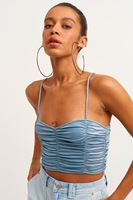 Bayan Yeşil/Gri Büzgülü Metalik Crop Top