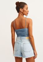 Bayan Yeşil/Gri Büzgülü Metalik Crop Top