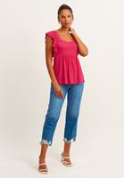 Bayan Pembe Fırfır Detaylı Kare Yaka Bluz