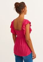 Bayan Pembe Fırfır Detaylı Kare Yaka Bluz