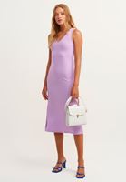 Bayan Mor Sırt Detaylı Midi Elbise