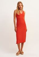 Bayan Kiremit Sırt Detaylı Midi Elbise