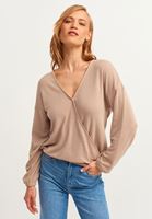 Bayan Krem Uzun Kollu Kruvaze Bluz