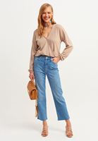 Bayan Krem Uzun Kollu Kruvaze Bluz