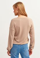 Bayan Krem Uzun Kollu Kruvaze Bluz