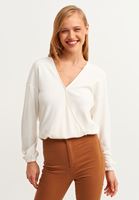 Bayan Krem Uzun Kollu Kruvaze Bluz