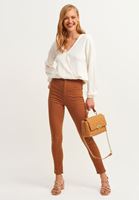 Bayan Krem Uzun Kollu Kruvaze Bluz