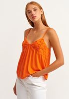 Bayan Turuncu Nakışlı Romantik Bluz