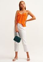 Bayan Turuncu Nakışlı Romantik Bluz