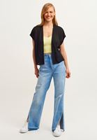 Bayan Siyah Loose-Fit Kısa Kollu Hırka