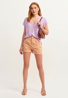 Bayan Mor V-Neck Oversize Tişört