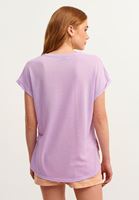 Bayan Mor V-Neck Oversize Tişört