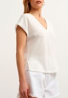 Bayan Krem V-Neck Oversize Tişört