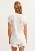 Bayan Krem V-Neck Oversize Tişört