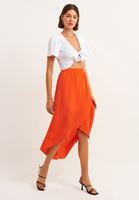 Bayan Kırmızı Asimetrik Kesim Etek