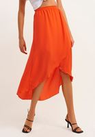 Bayan Kırmızı Asimetrik Kesim Etek