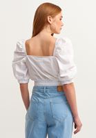 Bayan Beyaz Lastik Detaylı Crop Top