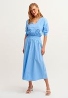 Bayan Mavi Gipe Detaylı Midi Elbise