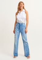 Bayan Beyaz Halter Yaka Poplin Gömlek