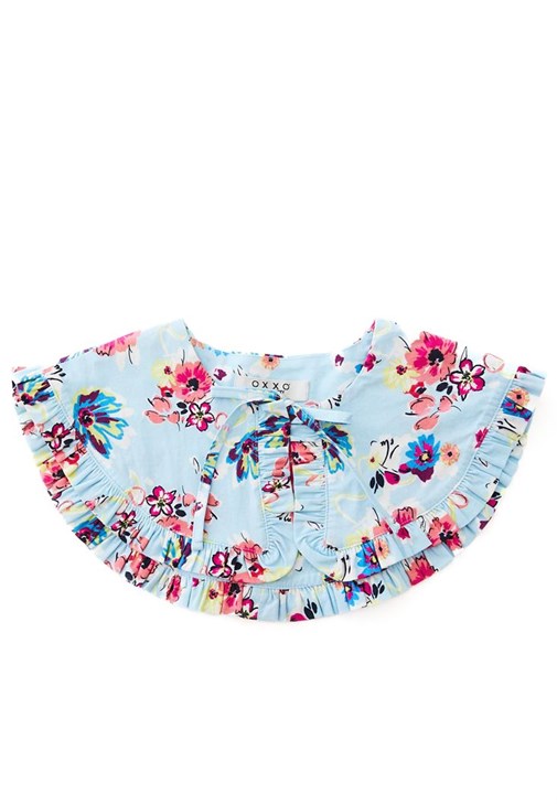 Gök Mavisi Desenli ve Fırfırlı Poplin Yaka